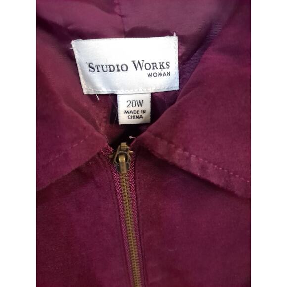 Studio Works Maroon Faux Suede Full Zip Lightweight Jacket Size 20W - Picture 3 of 6